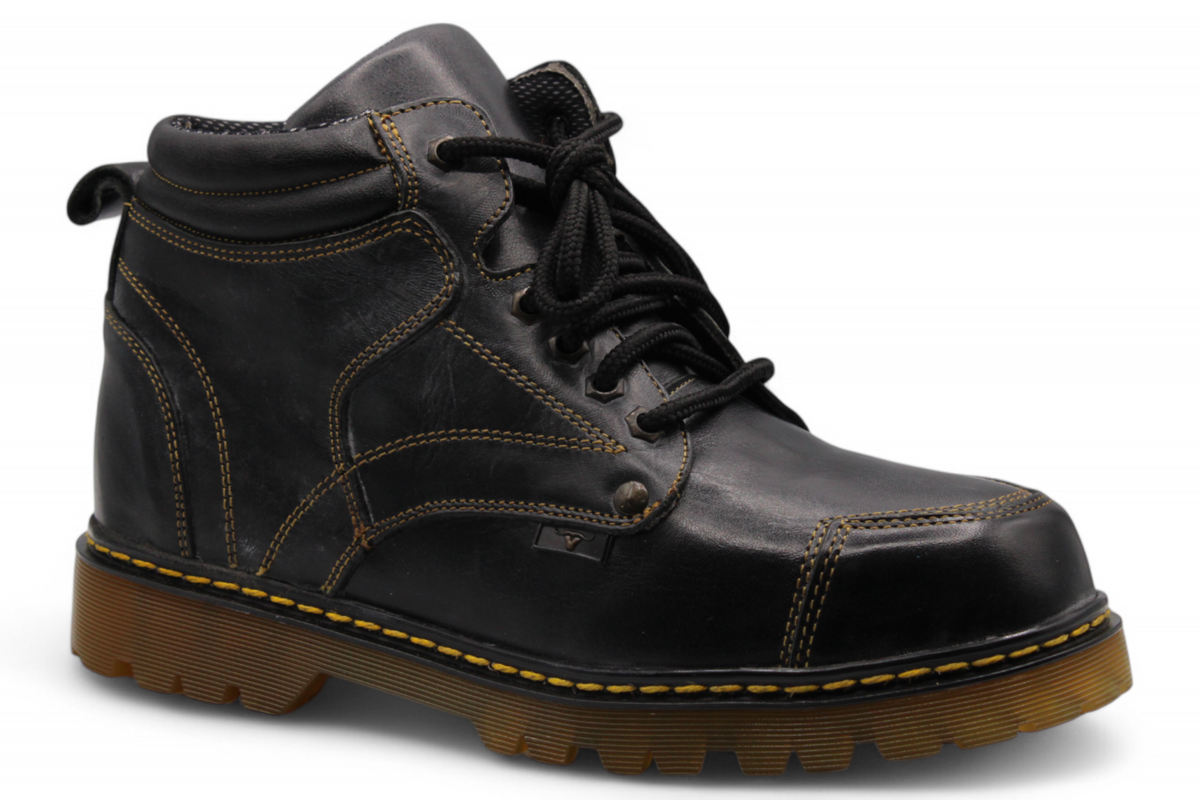 Bota de trabajo para hombre punta redonda de piel color negro con suela de hule transparente Hooch Boots H60405