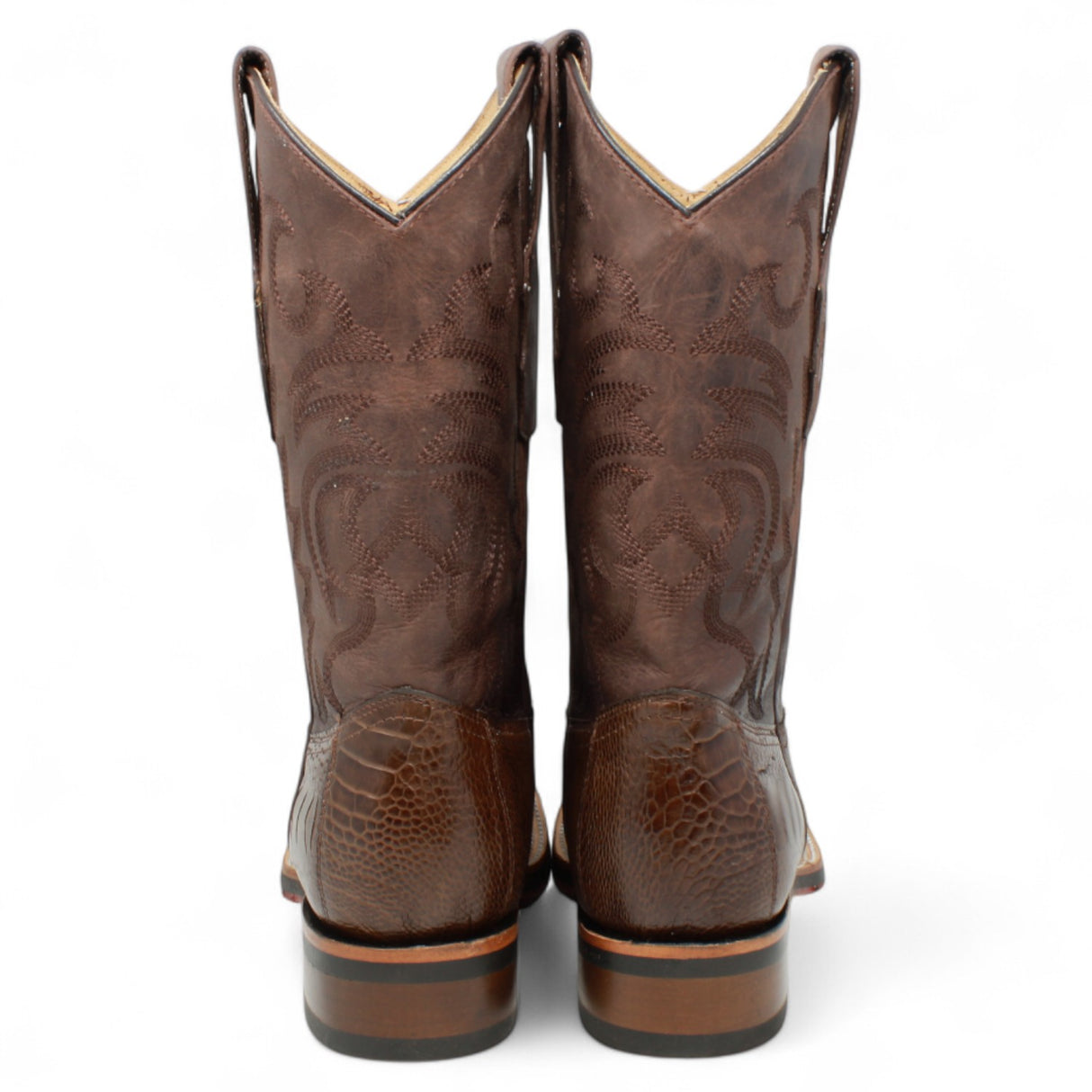 Botas de Avestruz Pata Original Punta Rodeo Cuadrada Ancha Color Cafe - Los Altos Boots