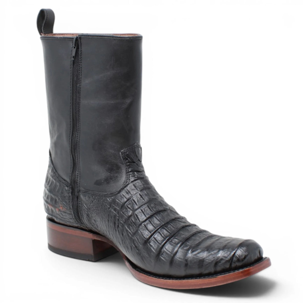 Bota Corta Dubai de Cocodrilo Grabado Panza Color Negro con Cierra Q79BZ8205