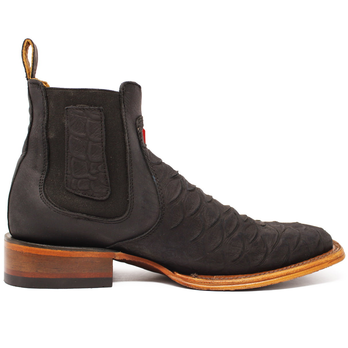 Python Engraved Square Toe Black Boots Q82B5705