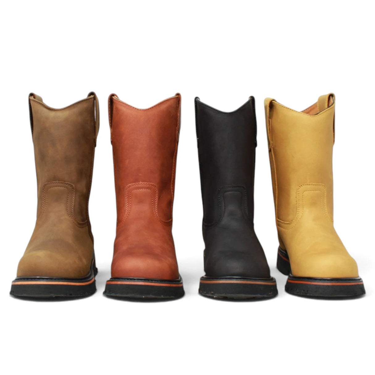 Bota de trabajo para hombre de piel con punta redonda y suela de hule Tractor de alta tracción, disponible en 4 colores