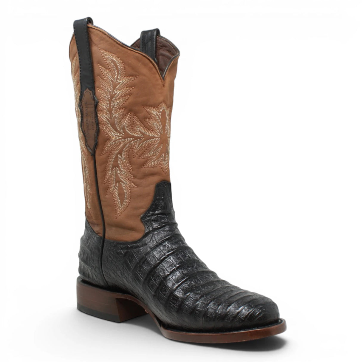 El Reparo Men's Print Caiman Tail Round Toe Boots - Black