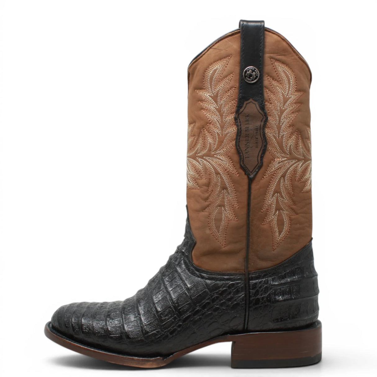 Men's Caiman Belly Print Round Toe Boots in Matte Black - Tanner Mark Boots