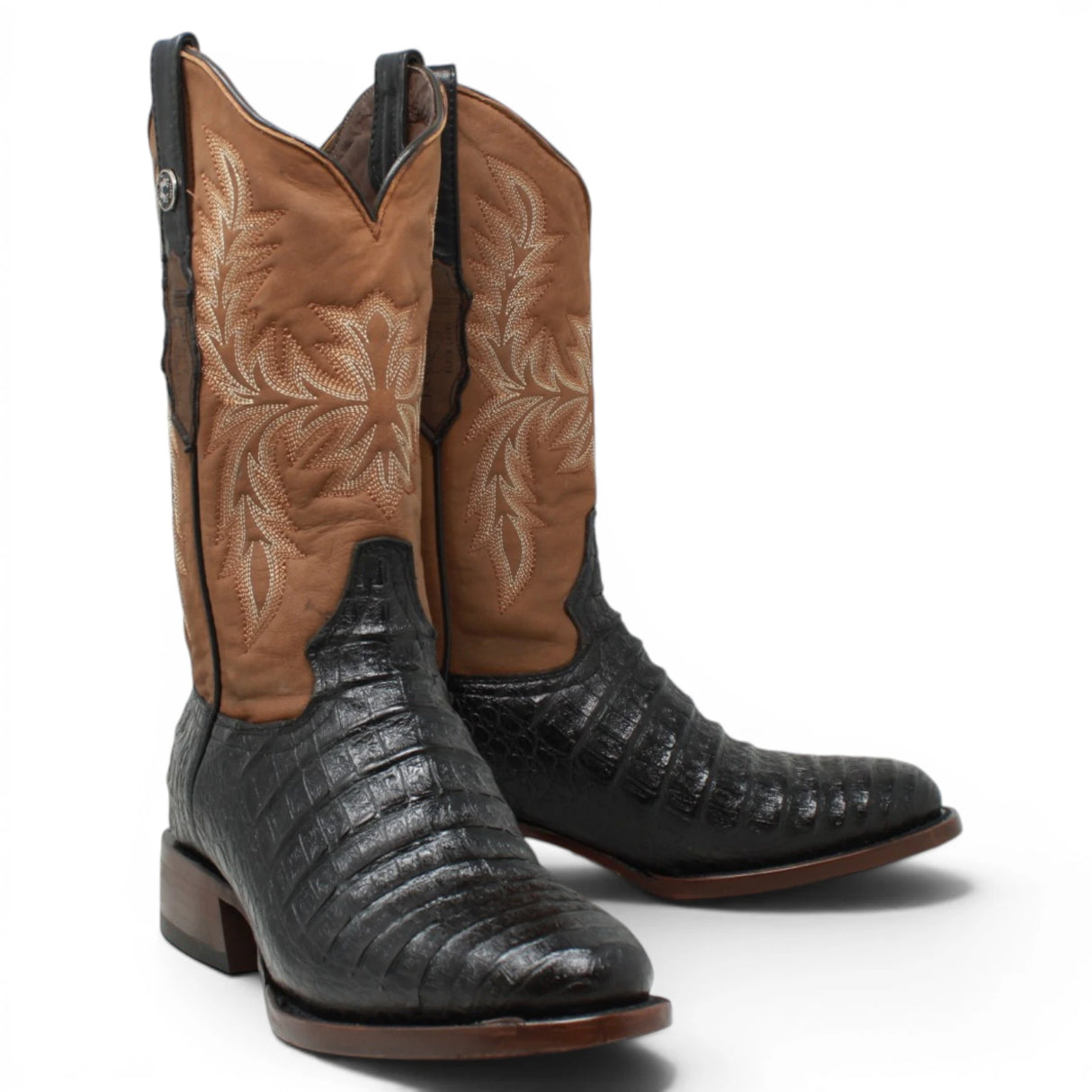El Reparo Men's Print Caiman Tail Round Toe Boots - Black