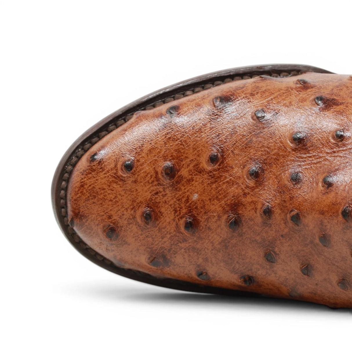 Men's Ostrich Print Round Toe Boots in Rustic Cognac - Tanner Mark Boots