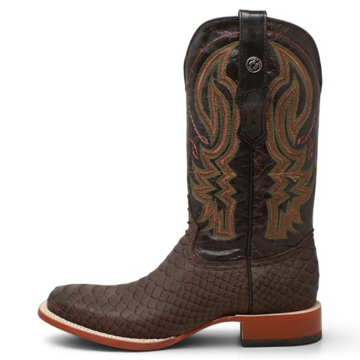 Men's Python Print Square Toe Boots in Brown Matte - Tanner Mark Boots