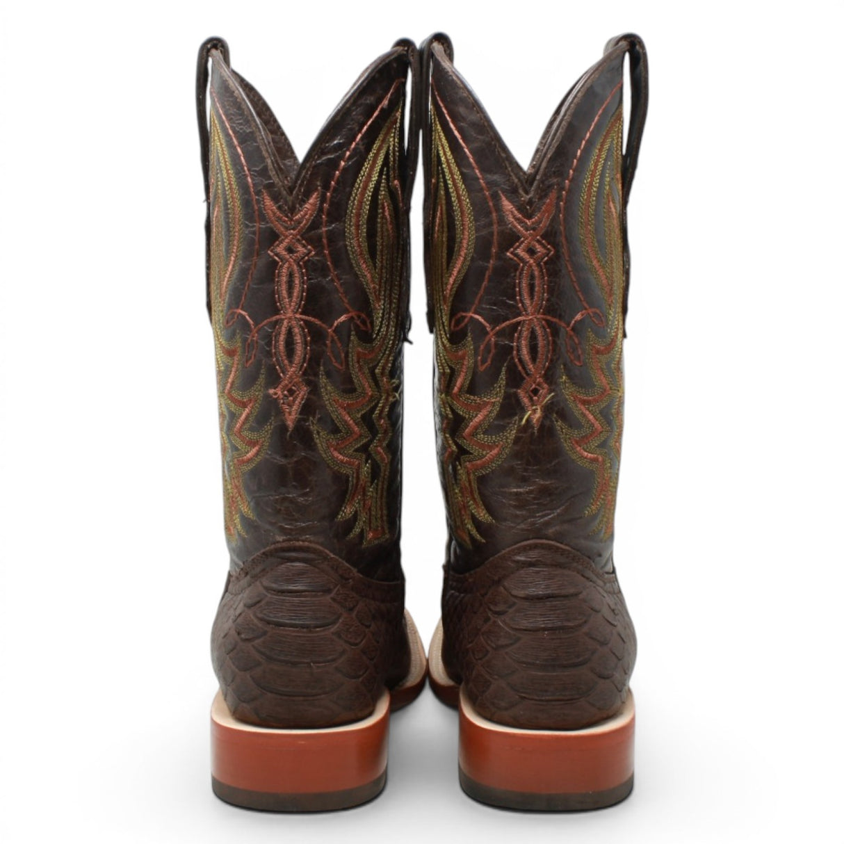 Men's Python Print Square Toe Boots in Brown Matte - Tanner Mark Boots