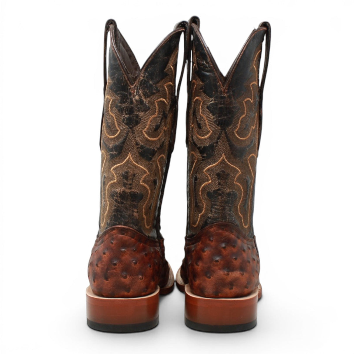 Men's Ostrich Print Square Toe Boots in Dark Shedron - Tanner Mark Boots