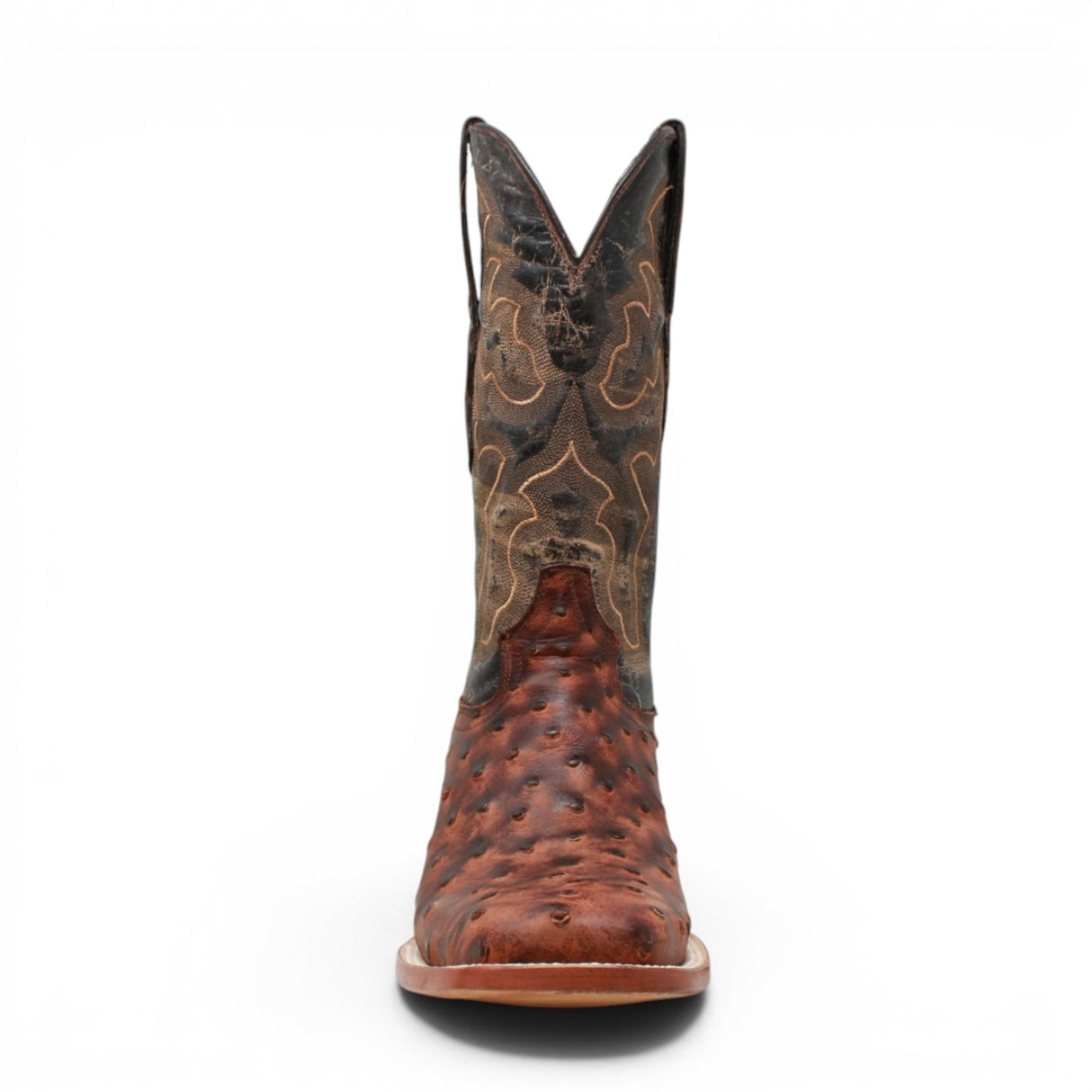 Men's Ostrich Print Square Toe Boots in Dark Shedron - Tanner Mark Boots