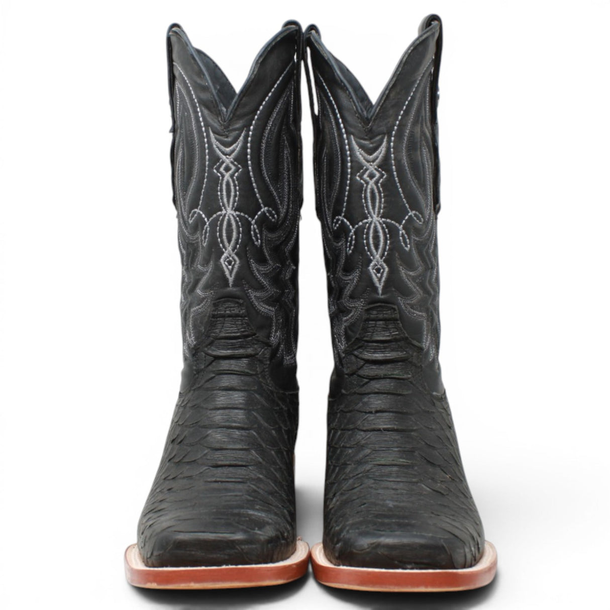 Men's Python Print Square Toe Boots in Black - Tanner Mark Boots