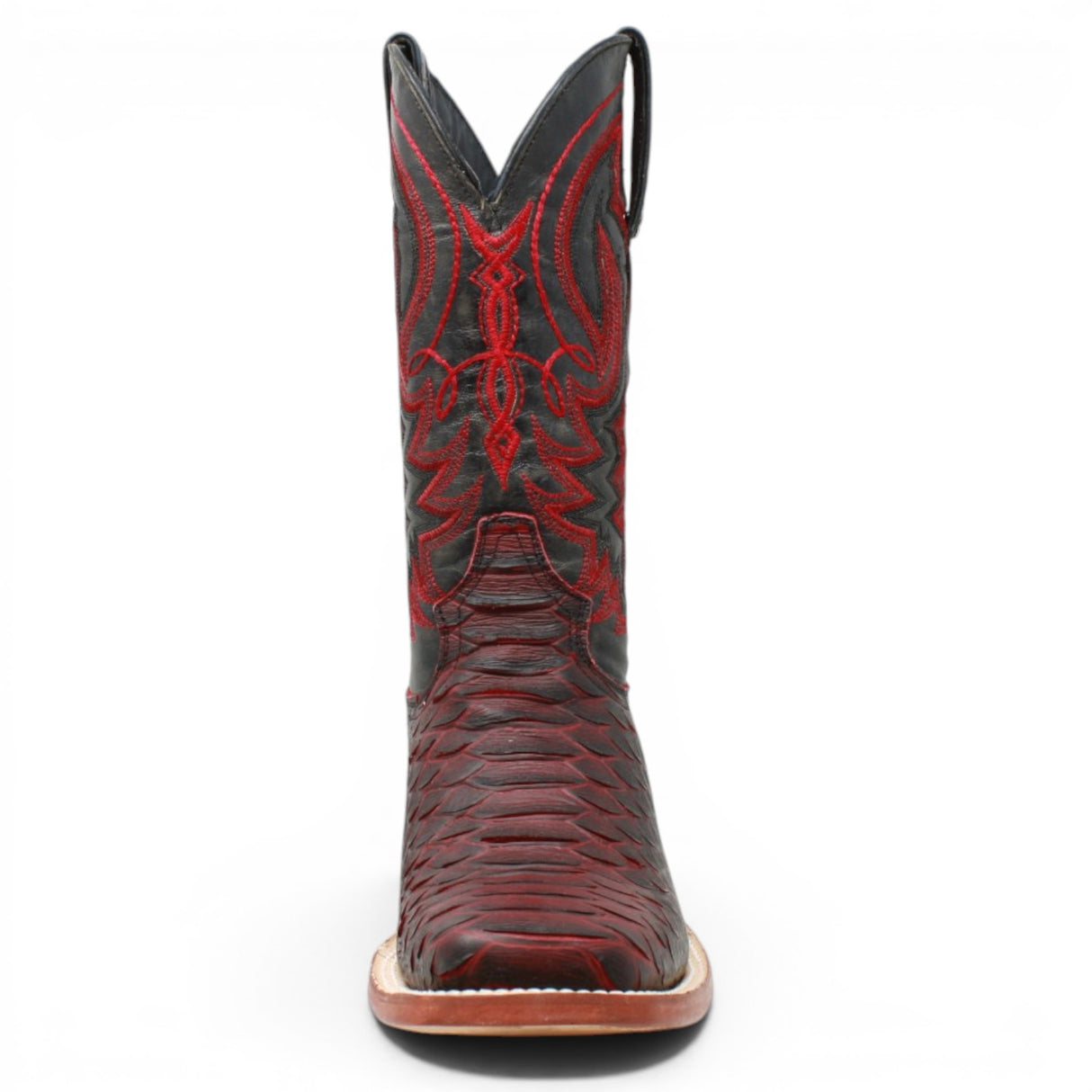 Men's Python Print Square Toe Boots in Black and Red - Tanner Mark Boots