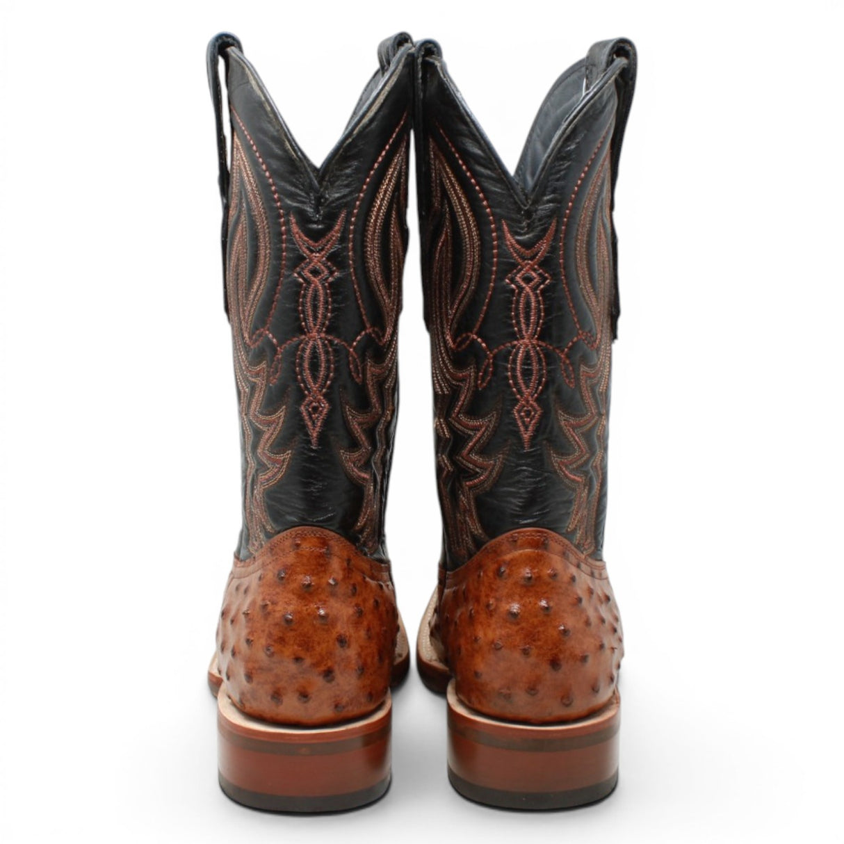 Men's Ostrich Print Square Toe Boots in Rustic Cognac - Tanner Mark Boots