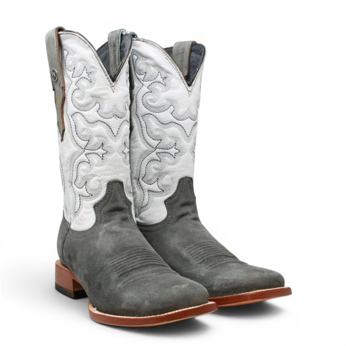 Men's Ruff Out Leather Square Toe Boots in Grey - Tanner Mark Boots
