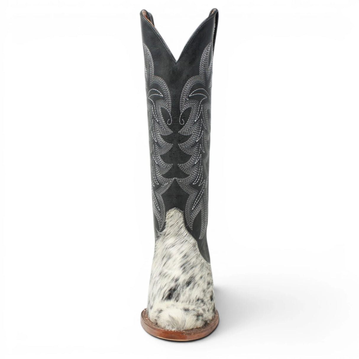 Women's Triad Hair on Cowhide Leather Snip Toe Tall Boots in Black and White - Tanner Mark Boots