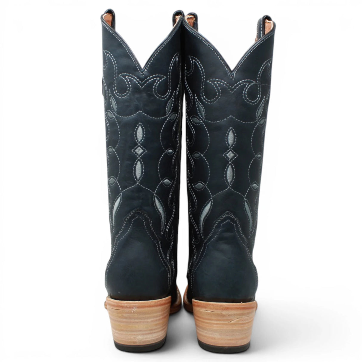 Women's Leather Triad with Tribal Stitch Square Toe Boots in Savage Blue - Tanner Mark Boots