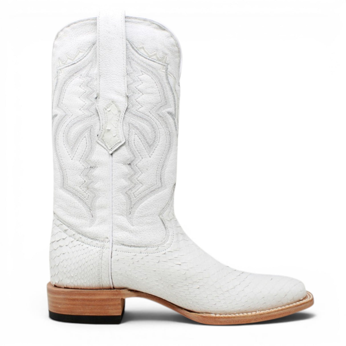 Men's Genuine Python Wide Square Toe Boots in White - Tanner Mark Boots