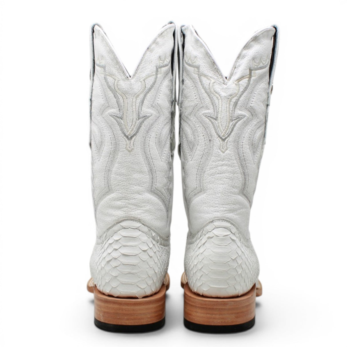 Men's Genuine Python Wide Square Toe Boots in White - Tanner Mark Boots