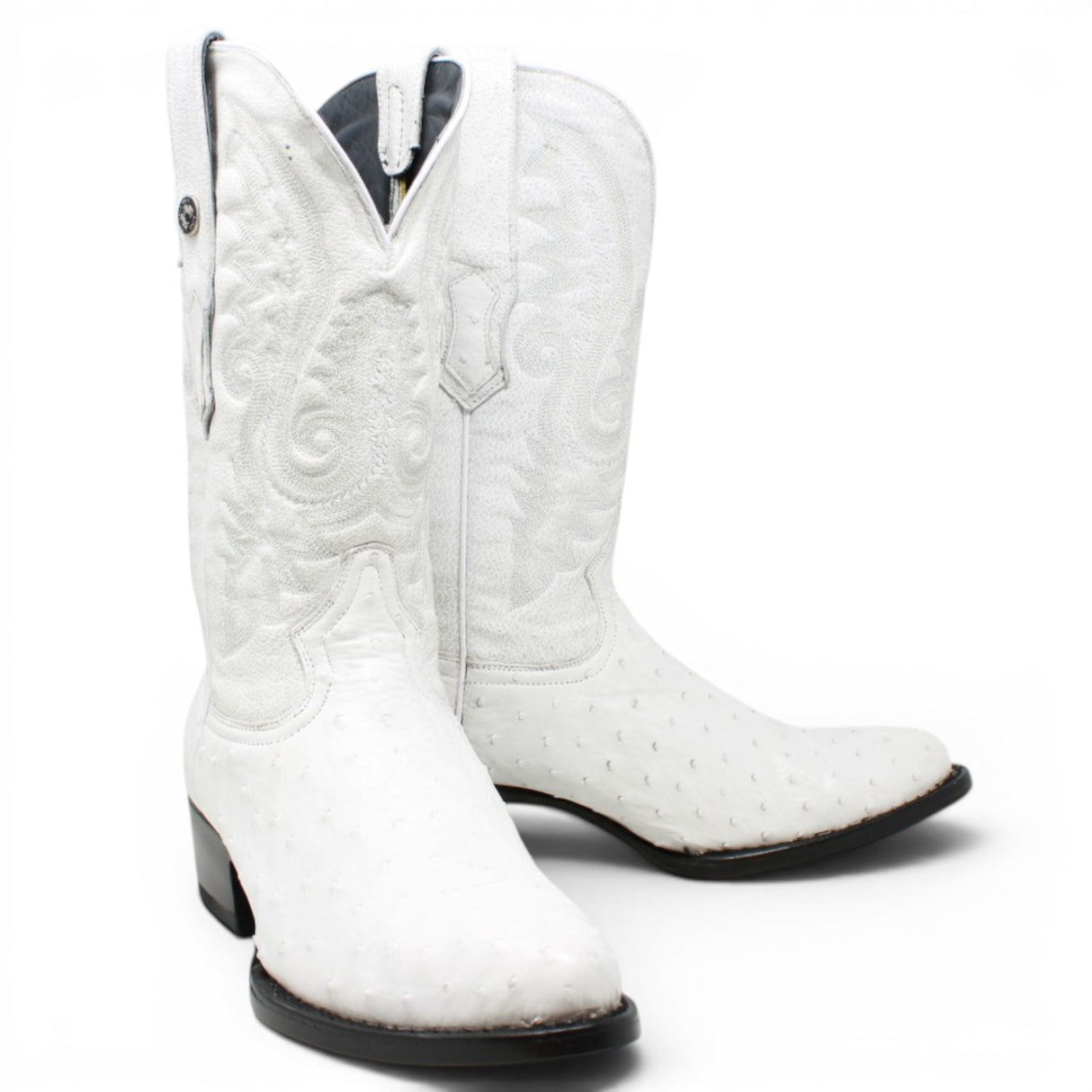 Men's Genuine Ostrich Round Toe Boots in Winter White - Tanner Mark Boots