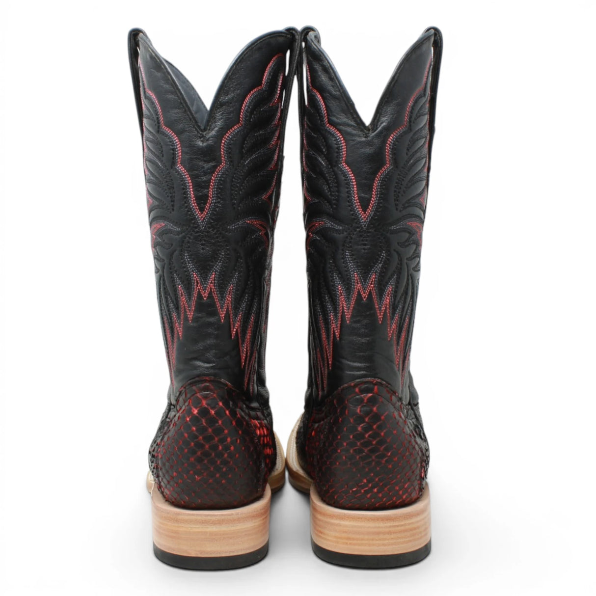 Men's Genuine Python Square Toe Boots in Red with Black - Tanner Mark Boots