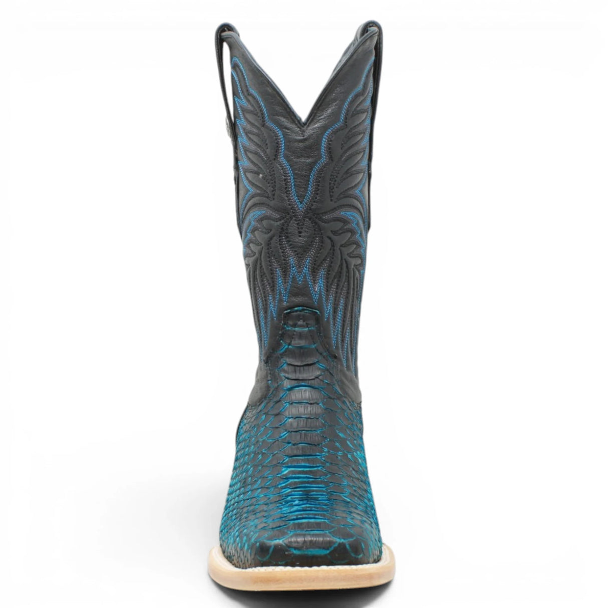 Men's Genuine Python Square Toe Boots in Blue with Black - Tanner Mark Boots