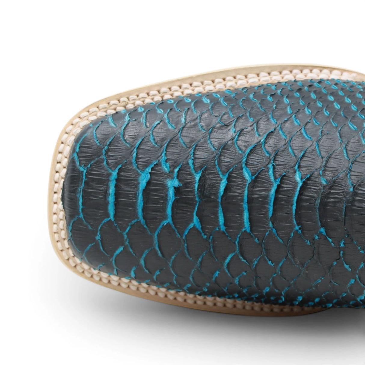 Men's Genuine Python Square Toe Boots in Blue with Black - Tanner Mark Boots