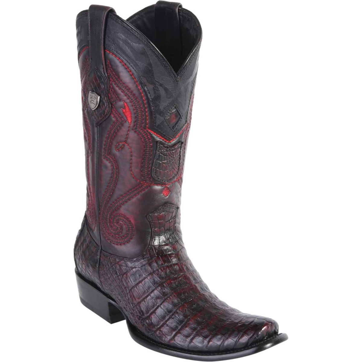 Botas de Cocodrilo Caiman Panza Original Punta Dubai Cuadrada Color Negro Rojizo - Wild West Boots main image 0