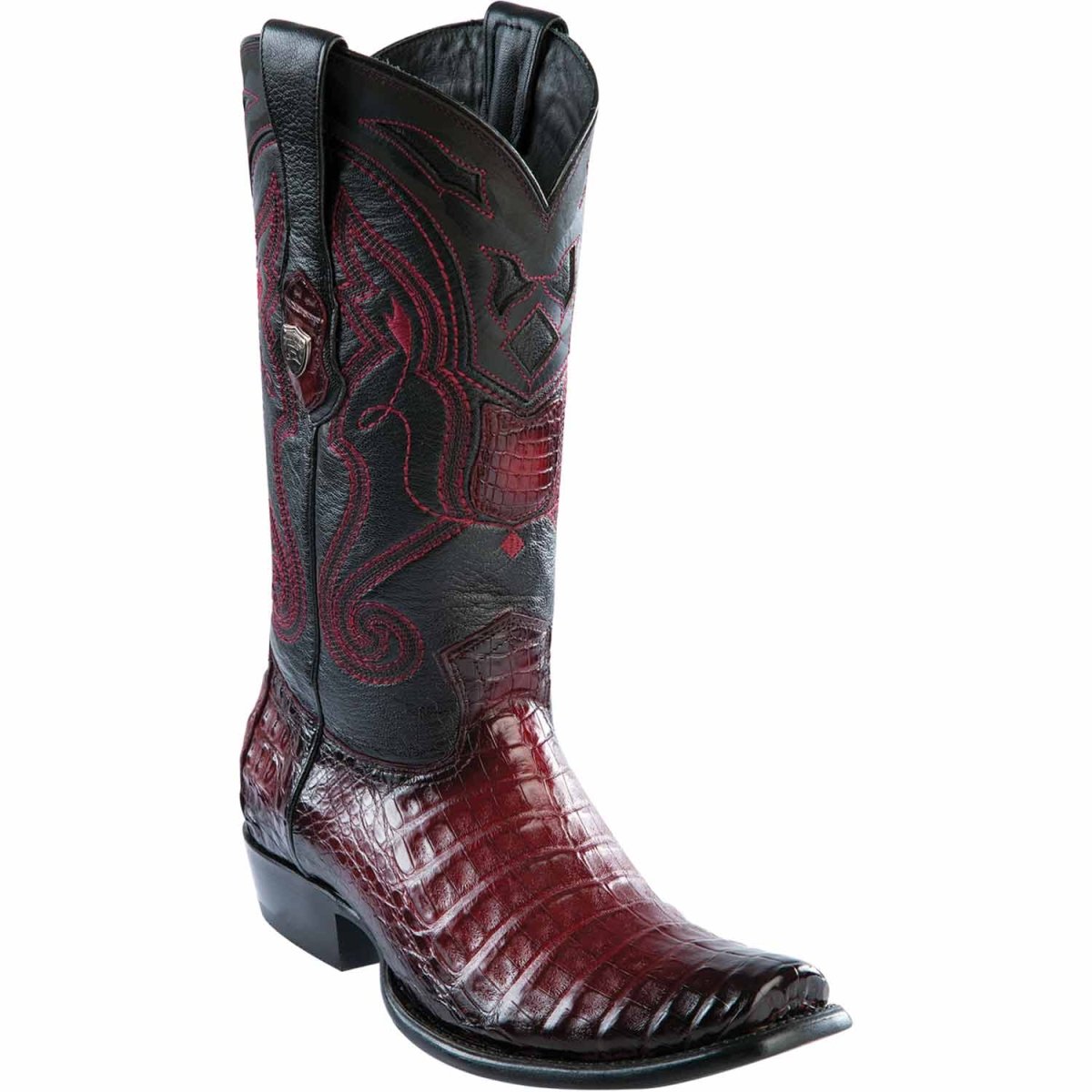 Western Men's Original Faded Burgundy Caiman Belly Dubai Square Toe Boot - Wild West Boots - Side View
