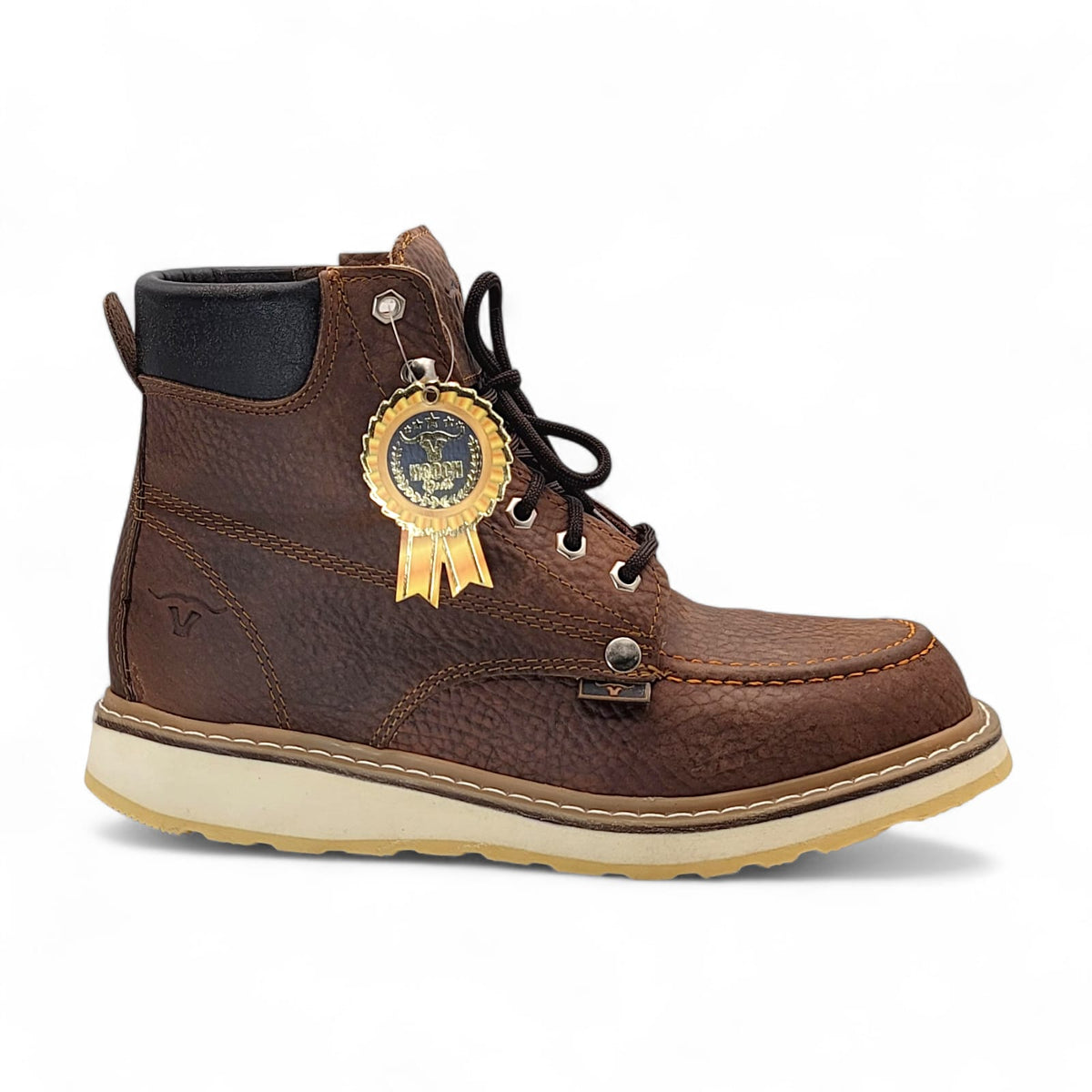 Bota de trabajo de 6" para hombre punta moc de piel genuina color miel con suela de hule antiderrapante resistente a aceite Hooch Boots H80131
