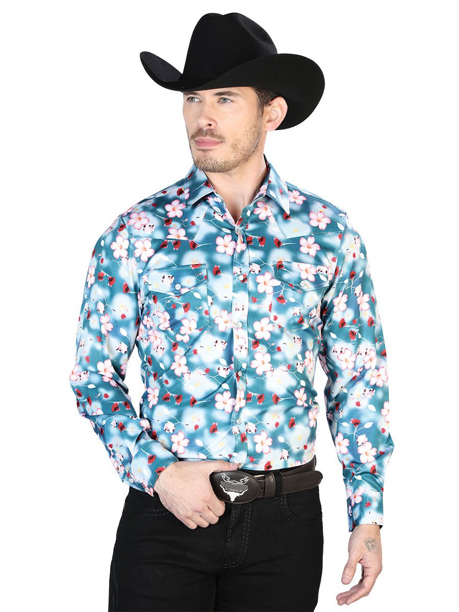 Aqua Flowers Casual Long Sleeve Shirt 43943 - Diana Zapateria Inc