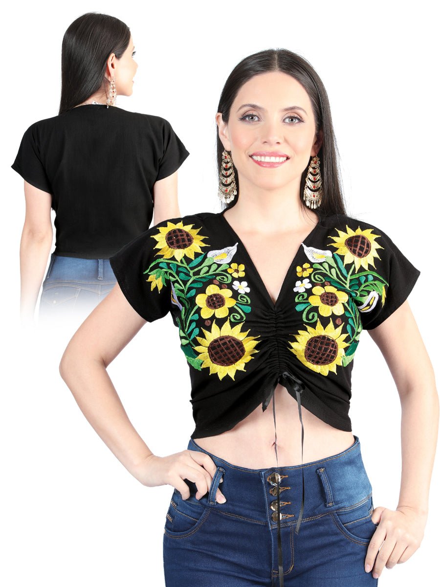 Artisanal Embroidered Blouse 100% Cotton Black 603986 - Diana Zapateria Inc