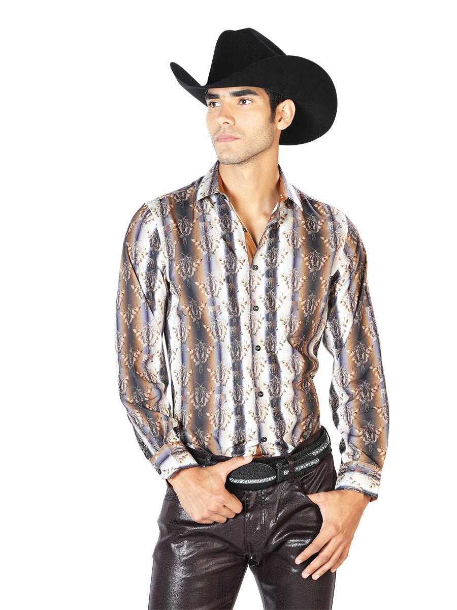 Black And Brown Casual Long Sleeve Shirt 43546 - Diana Zapateria Inc