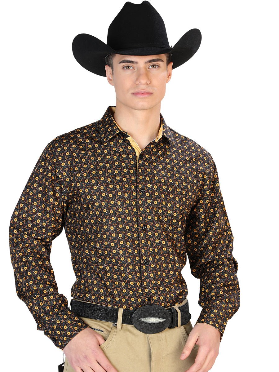 Black And Brown Casual Long Sleeve Western Cowboy Shirt 126262 - Diana Zapateria Inc