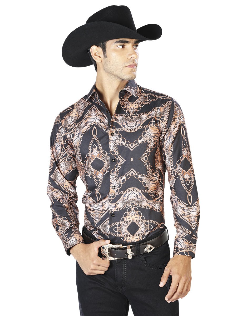 Black And Leopard Casual Long Sleeve Shirt 43564 - Diana Zapateria Inc