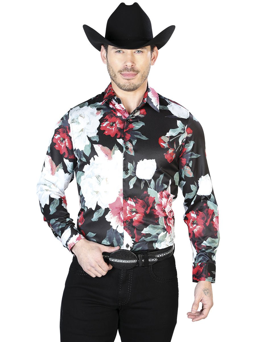 Black And White Flowers Casual Long Sleeve Shirt 43670 - Diana Zapateria Inc