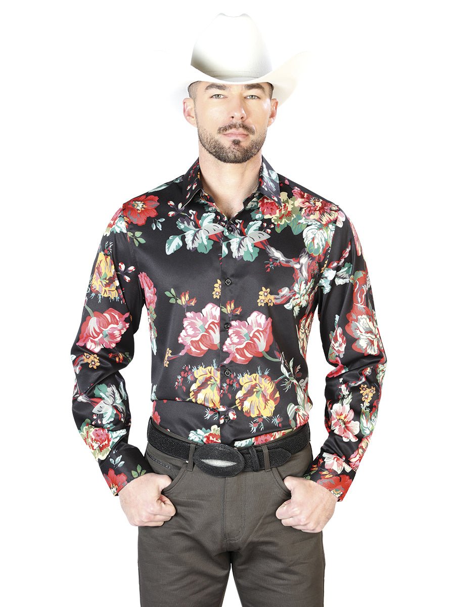 Black With Red Roses Casual Long Sleeve Shirt 43675 - Diana Zapateria Inc