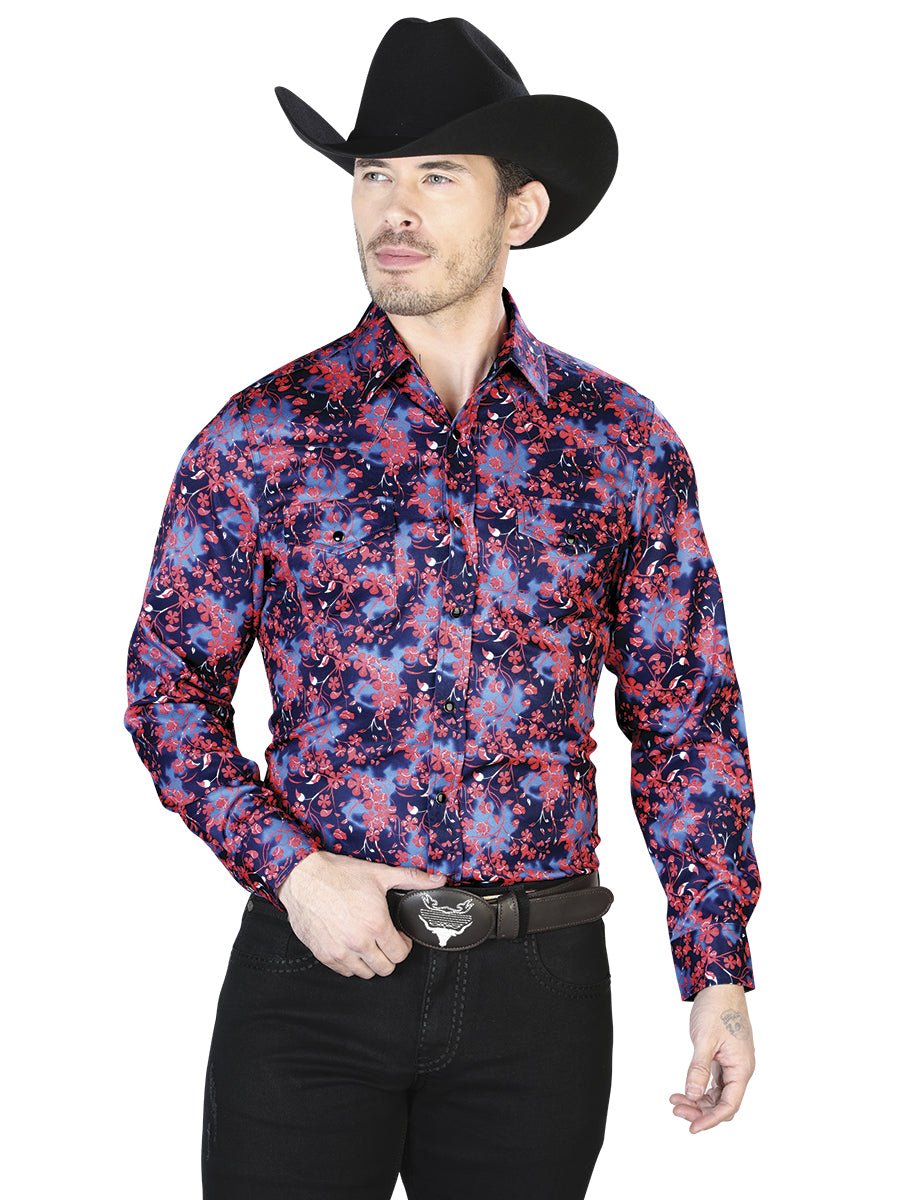 Blue And Red Casual Long Sleeve Shirt 43956 - Diana Zapateria Inc