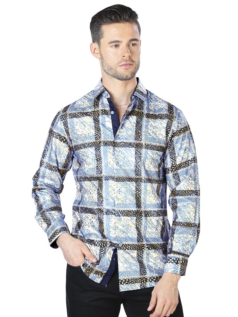 Blue And Yellow Casual Long Sleeve Shirt 44010 - Diana Zapateria Inc