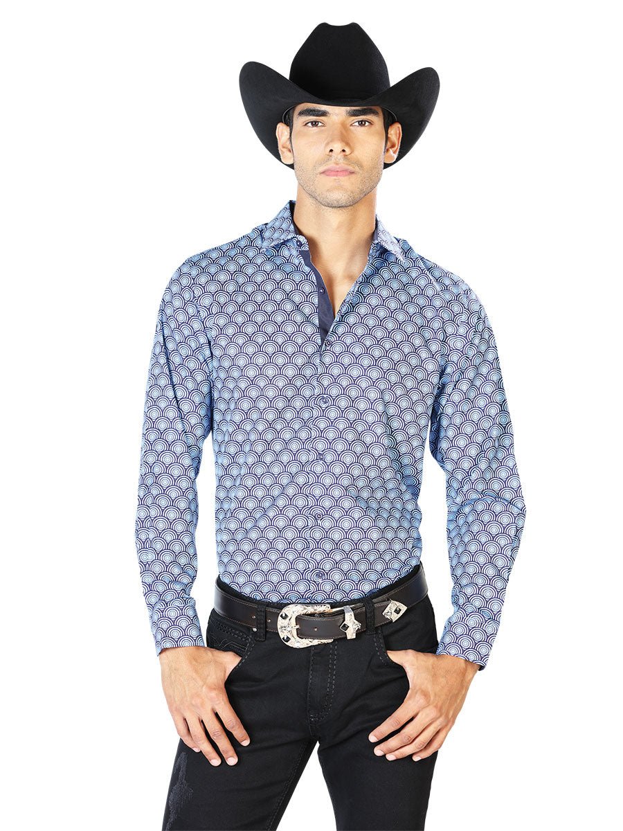 Blue Casual Long Sleeve Western Cowboy Shirt 43544 - Diana Zapateria Inc