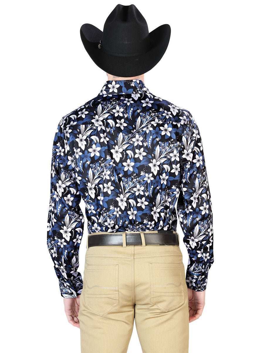 Blue Flower Casual Long Sleeve Shirt 43954 - Diana Zapateria Inc