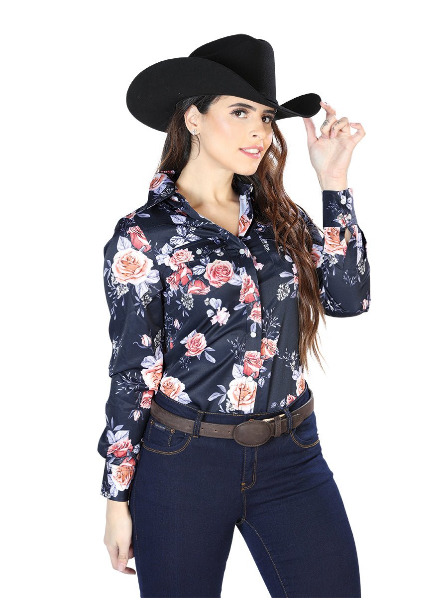 Blue Rose Print Long Sleeve Shirt 44090 - Diana Zapateria Inc