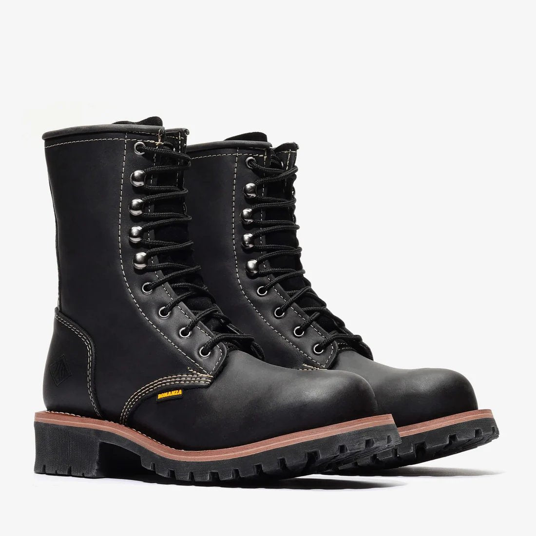 Bonanza Sierra 9" Logger Work Boots (Steel Toe) in Black - Bonanza Boots - Pair Side View