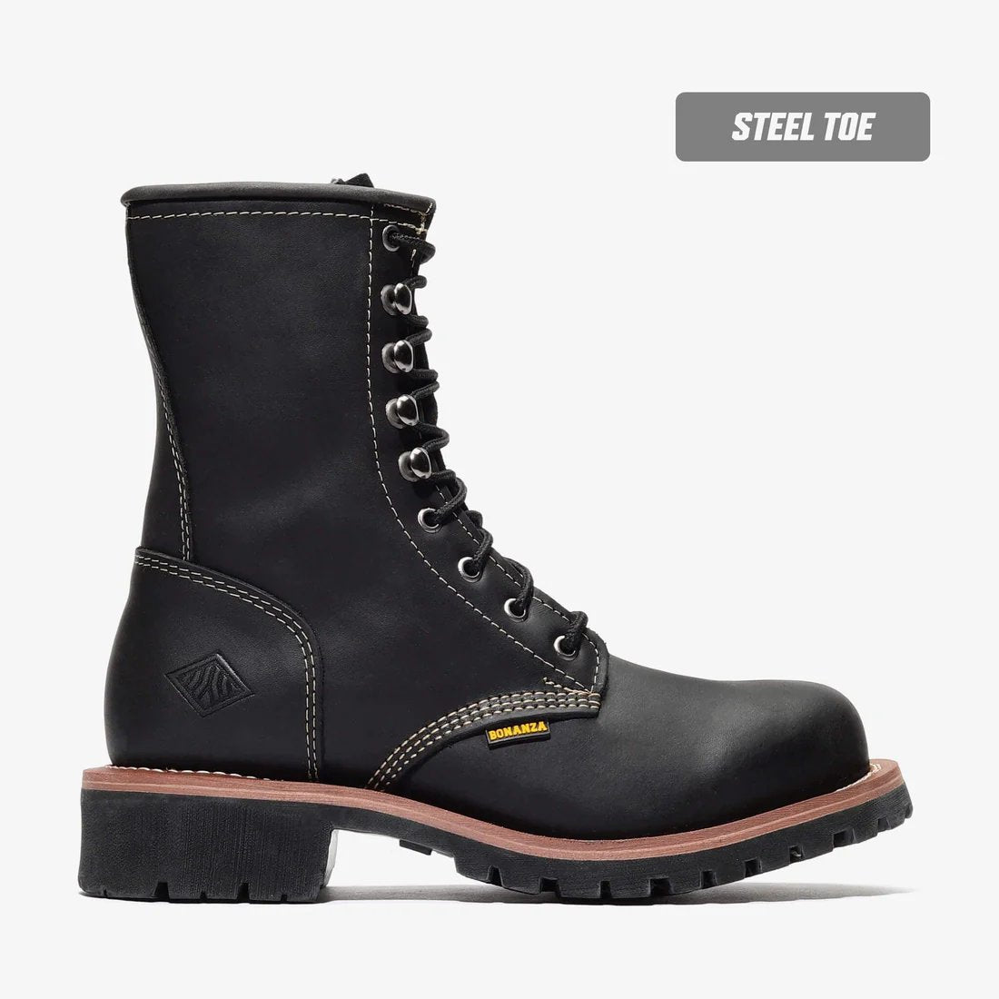 Bonanza Sierra 9" Logger Work Boots (Steel Toe) in Black - Bonanza Boots - Right Side View