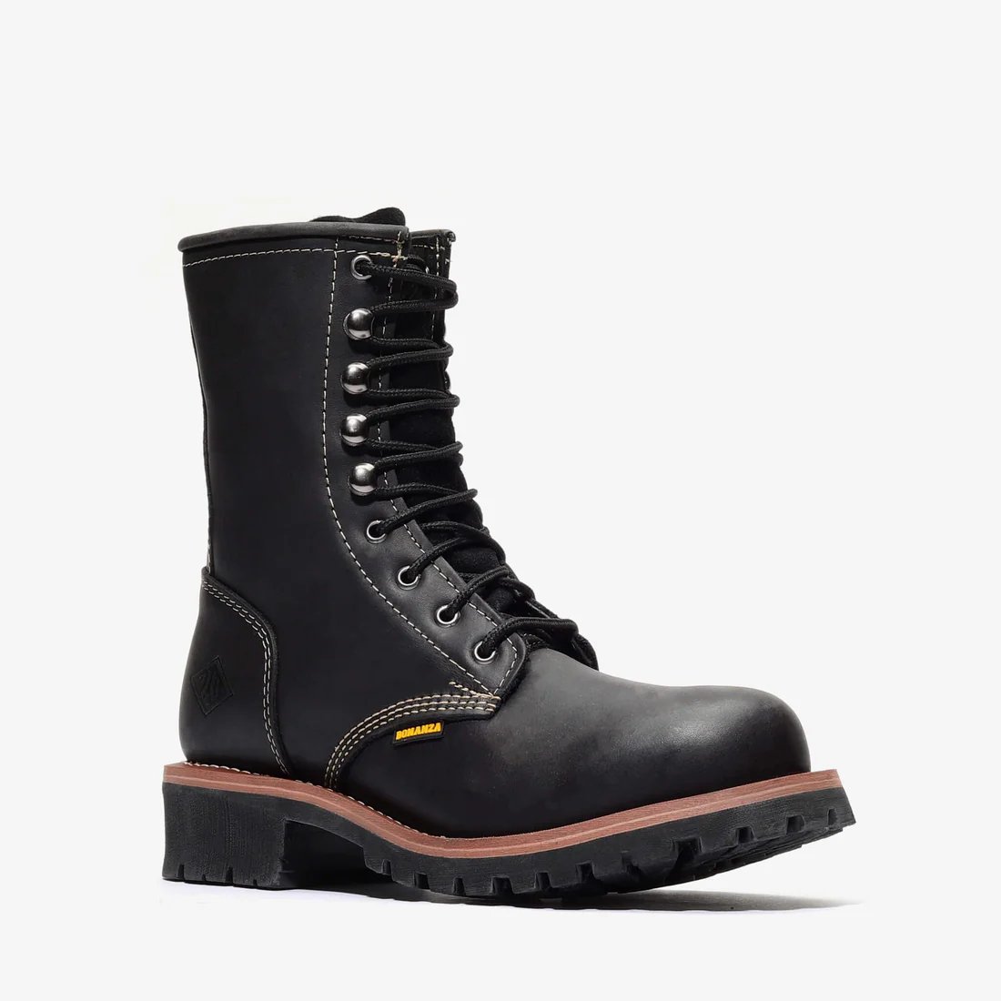 Bonanza Sierra 9" Logger Work Boots (Steel Toe) in Black - Bonanza Boots - Side View