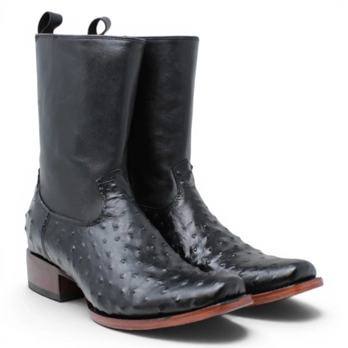 Bota Corta Dubai de Avestruz Grabado Color Negro con Cierra Q79BZ0305 - Quincy Boots