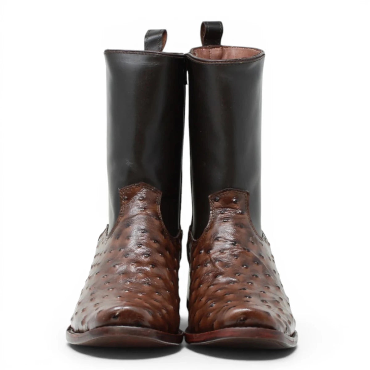 Quincy Men's Ostrich Print Dubai Square Toe Short Boot with Zipper - Brown - Pair Side View