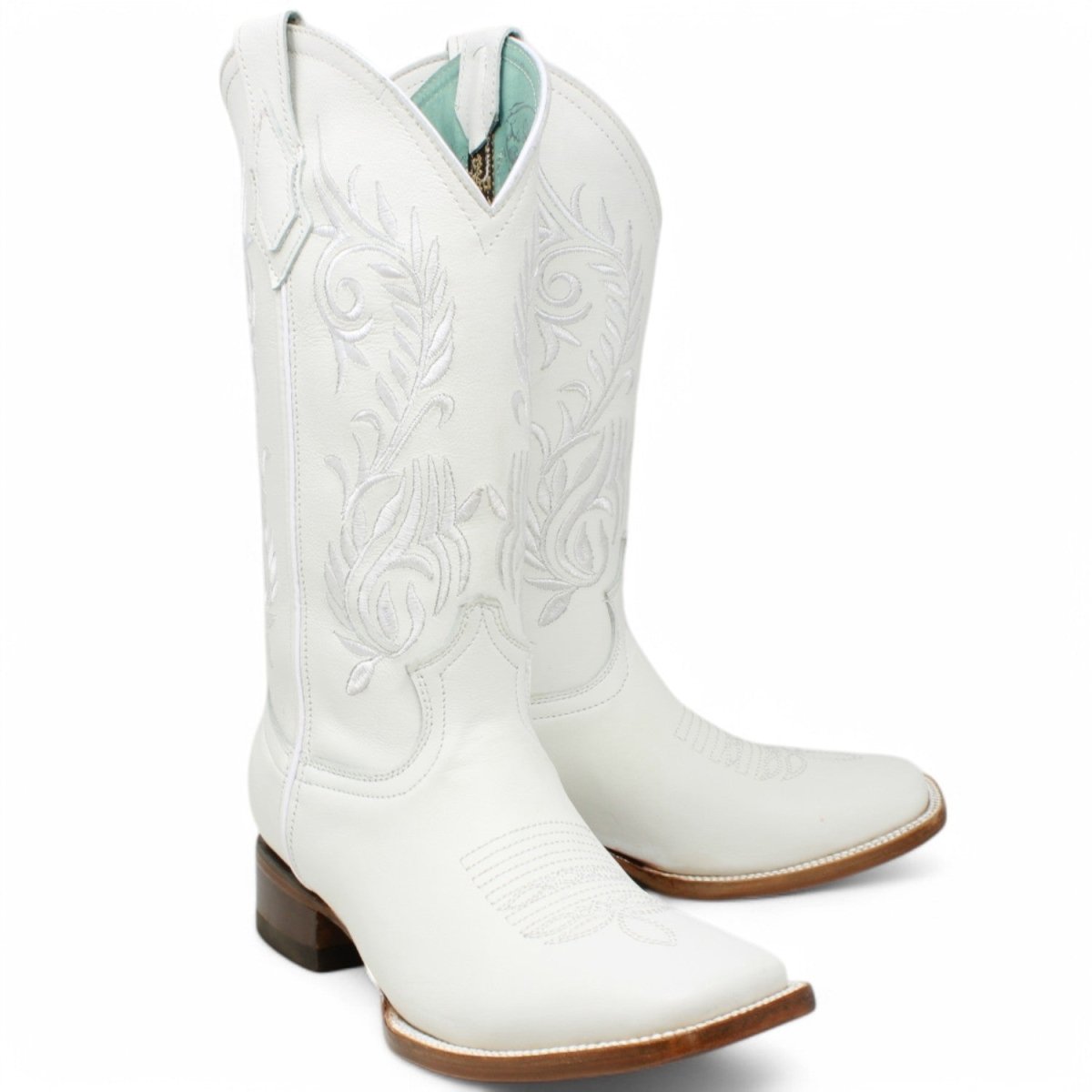 Bota de Dama Rodeo Cuadrada Blanca con Bordado - La Sierra - La Carreta