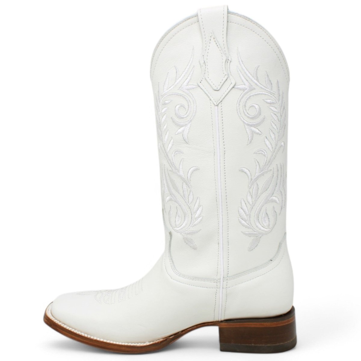 Bota de Dama Rodeo Cuadrada Blanca con Bordado - La Sierra - La Carreta
