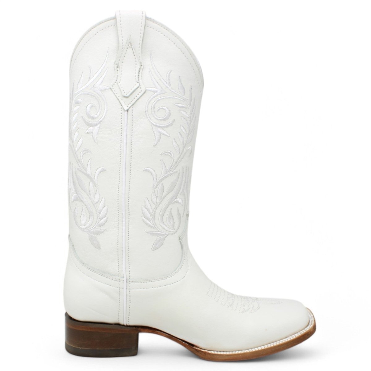Bota de Dama Rodeo Cuadrada Blanca con Bordado - La Sierra - La Carreta