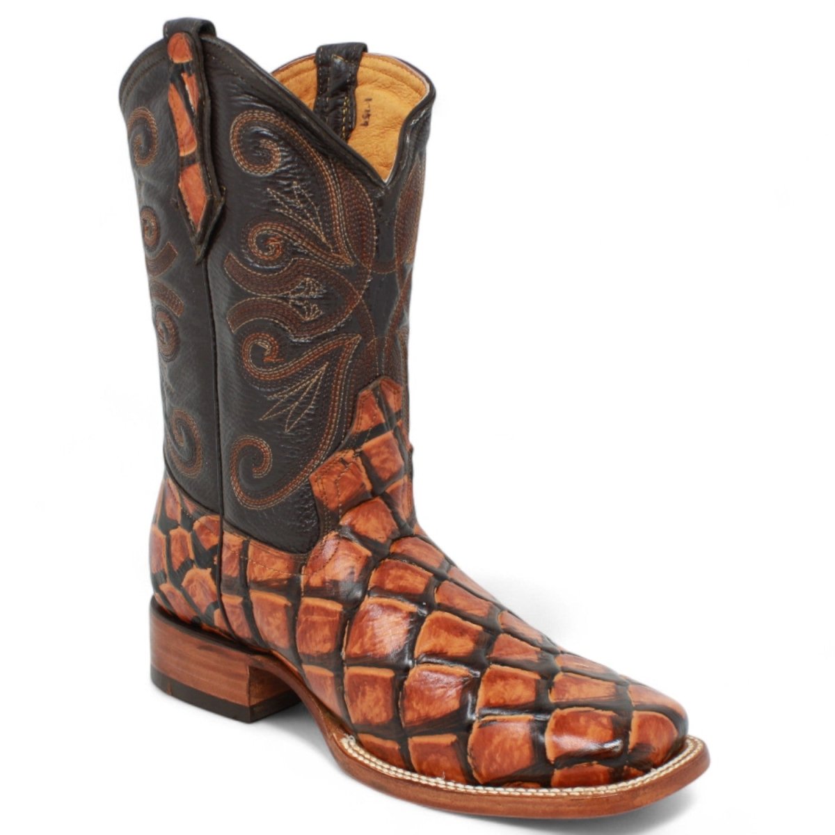 Bota de Hombre Cuadrada de Pirarucu Grabadado Color Miel - La Sierra - La Carreta