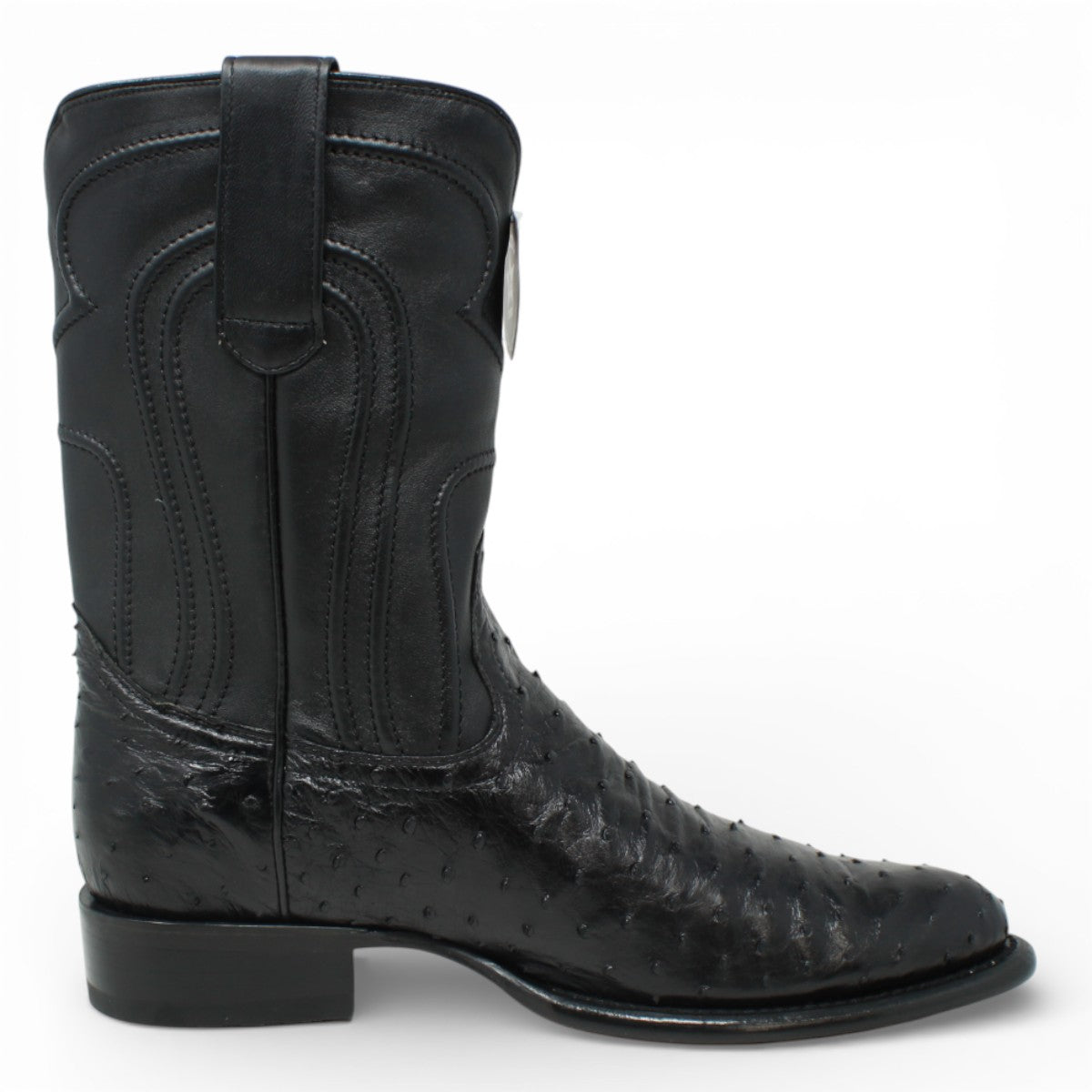 Western Genuine Ostrich Roper Boots Black Color - Los Altos Boots